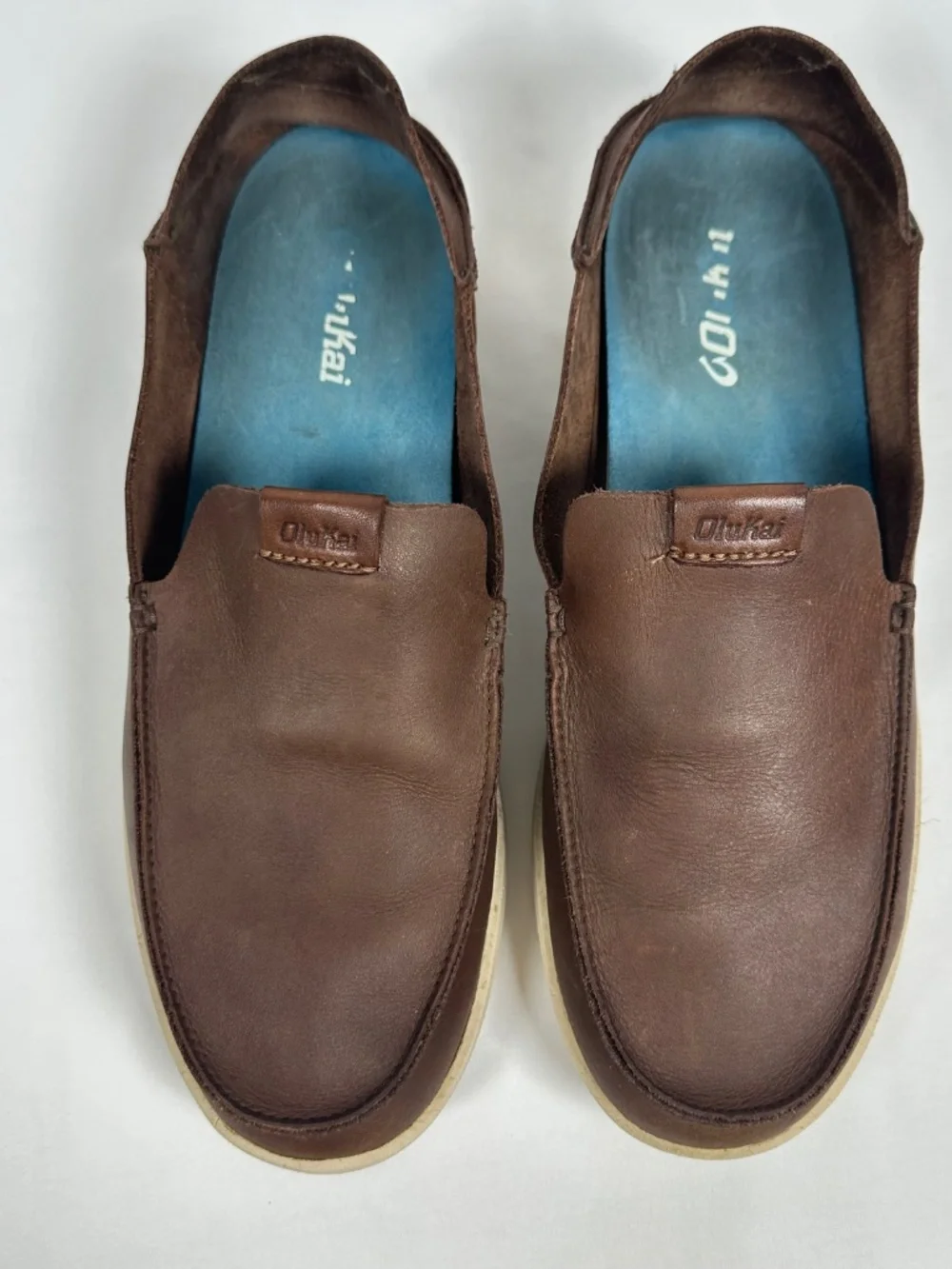 OluKai Nalukai-SA20, Men's Shoes, Brown, Size 9.5, Leather Upper, Folding Heel